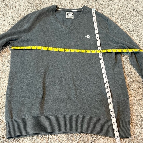 Expres Men’s Cotton V Neck Sweater Long Sleeve Solid Gray Pullover Y2K Medium - Picture 4 of 6